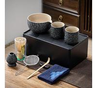 TEANAGOO Kit à matcha + 2 tasses avec boîte de rangement, service à thé matcha de voyage 12 pièces, bol à matcha en céramique (532 ml), tasse à matcha (204,1 g), fouet en bambou (), tamis, WS1, gris