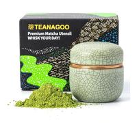 TEANAGOO Petit bocal à matcha en céramique | Bocal de rangement portable de 2,8 oz,double joint avec couvercle en aluminium, fraîcheur garantie pour 18 g de matcha, X6 vert clair avec couture noire