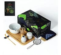 TEANAGOO Service à thé japonais avec plateau en bambou, set de fouet à matcha, bol à matcha avec bec verseur, fouet à matcha en bambou (chasen), fouet à matcha, boîte à thé en poudre. O3, gris clair