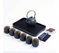TEANAGOO Service à thé japonais complet avec plateau, gris anthracite, service à thé en porcelaine de Chine, 1 théière (700ml/25oz) + 6 tasses à thé (205ml/7.2oz),U1, plateau à thé avec