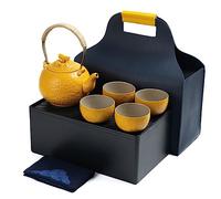 TEANAGOO Service à thé japonais portable pour femmes, service à thé de voyage en céramique orange, 1 théière (700ml/25oz) + 4 tasses à thé (110ml/4oz), U4, boîte de rangement pour plateau