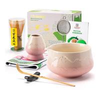 TEANAGOO Matcha Kit Rose 7 pièces, Fouet Matcha, ensemble pour préparer un latte au matcha, ensemble pour fouetter le matcha avec bol, cuillère et tamis, bol en céramique Fuji Design