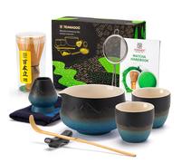 TEANAGOO Set Matcha Fouet à Matcha Bol à Matcha avec Bec Verseur Cuillère Porte-Fouet Kit de Préparation de Thé. Set à Thé Japonais (7 pièces) + 2 Tasses (5.6 oz), S33, Dégradé Noir Bleu Marine, Embal