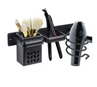 Teaque Porte Sèche Cheveux, Support pour Bain Multifonctionnel Ranger Le sèche-Cheveux,Le lisseur,Mural Support Seche Cheveux pour hôtel de Chambre à Coucher de Salle de Bain (Noir)
