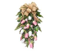 Teardrop Wreath - 56cm Artificial Silk Flower Garland, Farmhouse Style Front Door Swag, Elegant Pink Floral Wall Decor | All Season Window Ornament for Home Porch Wedding Festival Decoration