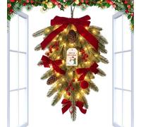 Teardrop Wreath Realistic Artificial - Reusable Bow Outdoor Decor Pine Swag | Pine Swag Christmas Front Door Decor for Home Living Room | Kitchen Wall Window Porch Patio Winter Party Holiday Teardrop Bow