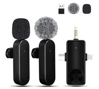 Tearstone Lot de 2 microphones Lavailer sans fil pour iPhone, Android, appareil photo, mini microphone professionnel sans fil, micro à condensateur 4 en 1 pour interview, vidéo, podcast, Vlog, YouTube
