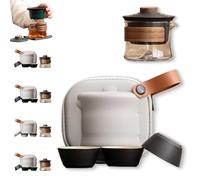 Teatsy Portable Tea Set, Teatsy Teapot, Travel Ceramic Teapot Set with Rotating Strainer, 360° Rotating Strainer, 1 Fair Cup, 3 Tea Cups, Portable Tea Maker for Home, Office, Camping (Black)