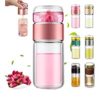 Teava Infuseur à thé intelligent 3 en 1, infuseur à thé en verre Tryteava, infuseur à thé portable à double paroi, tasse de séparation du thé et de l'eau avec filtre pour un poids léger, étanche (rose