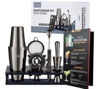 TEAVAS Mixology Kit de barman noir avec doseur japonais et support Ensemble de prparation de cocktails en acier inoxydable 13 pices Boston