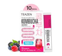 TEAZEN Berry Kombucha - Mélange à boisson hydratant, sans sucre, probiotiques vivants et prébiotiques, 10 bâtonnets, 50 ml