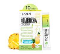TEAZEN - Kombucha Ananas - Thé fermenté probiotique instantané - 10 sachets - Sans sucre, végétalien, faible en calories - Préparation pour boisson Coréenne tropicale avec prébiotiques