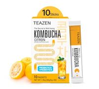 TEAZEN - Kombucha Citron Yuzu - Thé instantané KORÉEN au yuzu avec probiotiques - 10 sachets - Sans sucre, végétalien, faible en calories - Préparation pour boisson Coréenne avec prébiotiques