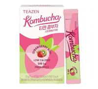 TEAZEN - Pack de 10 Sachets Kombucha Fraise Kiwi - Boisson Instantanée Probiotique - Thé Sans Sucre - Faible en Calories - Vegan - Clean Label - 10 x 5 g