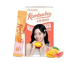 TEAZEN - Pack de 10 Sachets Kombucha Mangue Goyave - Boisson Instantanée Probiotique - Thé Sans Sucre - Faible en Calories - Vegan - Clean Label - 10 x 5 g