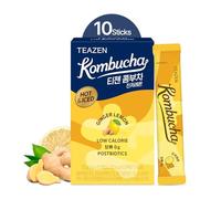 TEAZEN Thé au Citron et Gingembre Kombucha Chaud, Mélange de Boisson Hydratante, Sans Sucre, Probiotiques et Prébiotiques Vivants, 10 Bâtonnets, 50g