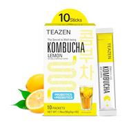 TeaZen - Thé Kombucha Saveur Citron - Boisson Hydratante en Poudre Fermentée - Sans Sucre - Probiotiques Vivants et Prébiotiques - 10 Bâtonnets - 50 ml