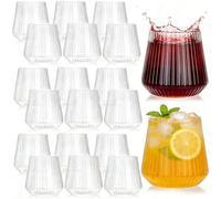 Tebery 20 Lot de verres à vin striés en plastique de 14oz, 420ml Origami Style Ridged Drinking Glasses Tumbler, Réutilisable Vintage Stemless Cups for Champagne, Catering, Weddings