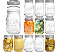 Tebery - Lot de 12 bocaux 480 ml en verre imprimé avec couvercle et ouverture standard
