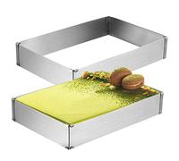 Tebery Lot de 2 Cadre pâtisserie, Moule à Gâteau Rectangulaire en Acier Inoxydable, Extensible Moule Carré, Réglable Moule Gateau Carré pour Petits et Grands gâteaux et tartes et Pizzas