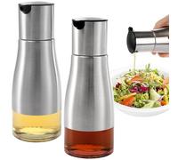 Tebery Lot de 2 distributeurs d'huile d'olive et vinaigre argentés de 300 ml avec bec verseur facile et anti-goutte, élégant en acier inoxydable avec fond en verre, 300 ml