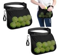 Tebery Lot de 2 sacs banane pour balle de tennis, support de bande de balle avec ceinture réglable, pochette de rangement pour accessoires de tennis, sac de sport avec crochet pour sports de plein