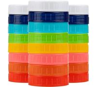 Tebery Lot de 24 couvercles de bocaux Mason en plastique à large goulot de 86 mm avec anneaux en silicone, bouchons de rangement colorés de qualité alimentaire pour bocaux Mason