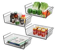 Tebery Lot de 4 paniers de rangement noirs à suspendre sous une étagère - Paniers de rangement supplémentaires pour cuisine, garde-manger, bureau, bibliothèque