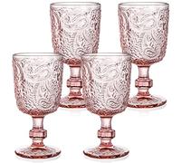 Tebery Lot de 4 verres à vin vintage en verre coloré à pied pour eau, jus, vin, bière et cocktails - Rose