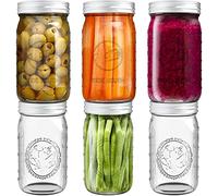 Tebery - Lot de 6 bocaux en verre transparent de 1 L avec couvercle, bocaux Mason à ouverture large pour la conservation, la mise en conserve, la boisson, le repas, l'avoine pendant la nuit
