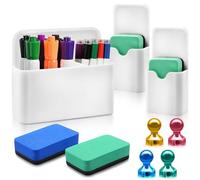 TEBOKHAD 3 Pièces Porte-Stylos Magnétiques, Magnétique Porte Marqueur Avec 2 éponge Magnétique & 4 Broches, Pot à Stylos, Pour Réfrigérateur Tableau Magnétique Maison Bureau école