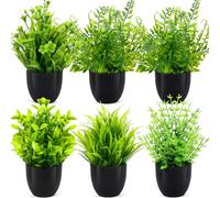 TEBOKHAD 6 Plantes Artificielles Interieur, Mini Fausse Plante Pour Decoration Chambre, Plante Artificielle Interieur Avec Pot Verdure Artificielle En Plastique Pour Bureau Salon Chambre Salle De Bain