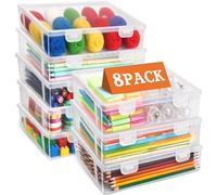 TEBOKHAD Boîtes de Rangement Pour Les Crayons, Boite Rangement Transparente Pour Crayons Avec Couvercle Imperméable, Empilable, Boite Rangement Plastique Pour Papeterie,Documents,Stylos,Photos (L)