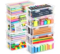 TEBOKHAD Boîtes de Rangement Pour Les Crayons, Boite Rangement Transparente Pour Crayons Avec Couvercle Imperméable, Empilable, Boite Rangement Plastique Pour Papeterie,Documents,Stylos,Photos (M)