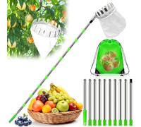 TEBOKHAD Cueille Fruit Telescopique, Cueille Fruit Avec Manche Télescopique 3.8m, Cueille-Fruits En Acier Inoxydable Avec Sac En Coton, Poteau Réglable Cueille Fruit Pour Pommes Poires Oranges Pêches