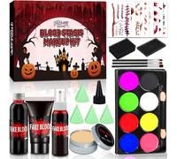 TEBOKHAD Faux Sang Halloween Kit, Maquillage Halloween Pour Visage, Kit Maquillage Halloween Pour Enfant Adulte, Avec Faux Sang, Spray Sanguin &peinture Visage Pour Maquillage Vampire, Mort-Vivant