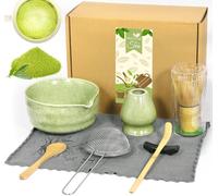 TEBOKHAD Matcha Kit, 8 Pièces Kit Matcha, Service à Thé Japonais,Bol à Matcha Avec Bec,Fouet Matcha, Support De Fouet à Matcha,Filtre,Cuillere Matcha, Stand, Serviette De Thé,Pour Adapté Aux Débutants