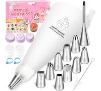 TEBOKHAD Poche à Douille, Réutilisable Poche a Douille Patisserie, 10 Douilles En Inox, 3 Silikon Backförmchen,2 Adaptateurs,2 Attaches Silicone,Douilles à Pâtisserie Set Pour La Décoration De Gâteaux