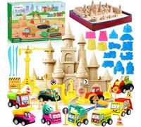 TEBOKHAD Sable Magique Enfant 2 Sacs, Véhicule Jouet, Avec Bac a Sable Enfant Exterieur Rabattable, Tracteur Jouet, Camion Jouet pour 3+ Ans Garçon Fille Cadeau