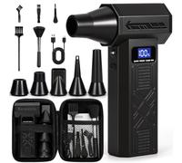 TEBOKHAD Souffleur Air Comprimé, 120000 TR/Min, 4 Vitesses, Mini Souffleur Batterie Avec Lumière LED, 5200 mAh Batterie, Air Duster Puissant Avec Brosses De Nettoyage Pc Pour Voiture, Maison, Clavier