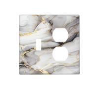 TebuTeak Couvercles de prise de courant décoratifs modernes abstraits gris doré marbre 2 interrupteurs plaques murales duplex à bascule simples pour plaque d'interrupteur électrique pour décoration de