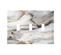 TebuTeak Plaque murale décorative moderne abstraite en marbre gris doré à 3 interrupteurs à bascule pour interrupteur électrique à triple bascule, couverture de prise de courant, plaque frontale pour