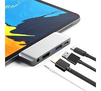 Tec-Digi Hub USB C 4 en 1 Compatible avec MacBook Pro/Air 2019, 2018, 2017, 2016 13" 15" Adaptateur Double Type C Compatible avec Thunderbolt 3, Alimentation 60 W, HDMI 4K, 1 USB 3.0, 1 x 3,5 mm