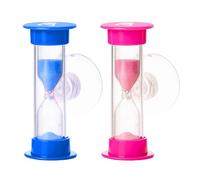 TecaherFav Sablier de 2 minutes avec ventouse - Lot de 2 sabliers en plastique incassable pour enfants, salle de classe, jeux, brosse à dents (rose et bleu)