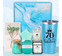 Tecanne Cadeau d'anniversaire 70 ans pour femme, ensemble unique bleu pour soins personnels, ensemble de bain spa relaxant pour elle, cadeau d'anniversaire pour maman, grand-mère, meilleure amie,