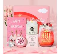 Tecanne Coffret cadeau d'anniversaire 60 ans pour femme - Verre à vin personnalisé - Coffret cadeau pour départ à la retraite - Pour maman, grand-mère, sœur, meilleures amies