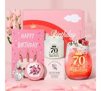 Tecanne Coffret cadeau d'anniversaire 70 ans pour femme - Verre à vin personnalisé - Coffret cadeau pour départ à la retraite - Pour maman, grand-mère, sœur, meilleures amies