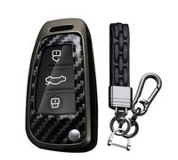TECART Coque de clé de Voiture Compatible avec Audi A1 A3 A4 A6 A8 Quattro Q2 Q3 Q7 S3 S6 RS3 RS6 R8 TT TTS - Porte-clés en PVC - Protection Keyless Go - 3 Boutons - Fibre de Carbone, a-Noir, 3-Taste