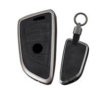 TECART Coque de e voiture compatible avec BMW 1 2 3 4 5 6 7 8 Series X1 X2 X3 X5 X6 X7 Z4 M3 M4 M5 M8 X3M - En alliage de zinc - En cuir - 4 boutons - Noir court