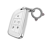 TECART Coque de e voiture compatible avec Cadilla Escalade XTS ATS CT4 CT6 XT4 XT5 C8 Corvette Portable PC Métal avec porte-clés Accessoires 5 boutons, A-blanc., 5-Taste